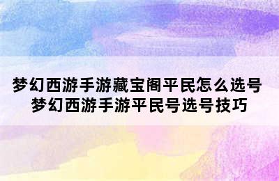 梦幻西游手游藏宝阁平民怎么选号 梦幻西游手游平民号选号技巧